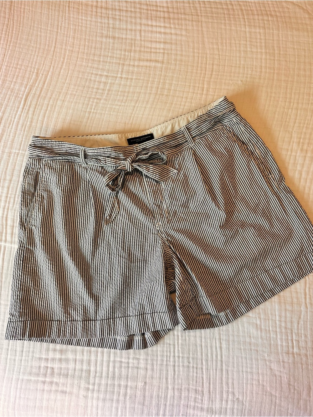 Striped Seersucker Banana Republic Striped Tie-Waist Shorts